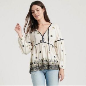 Lucky Brand Border Print Peasant Top